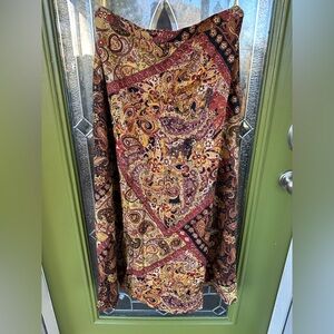 Women’s 14 Petite Western Boho Paisley Patchwork Maxi Skirt Vtg Cotton Metallic